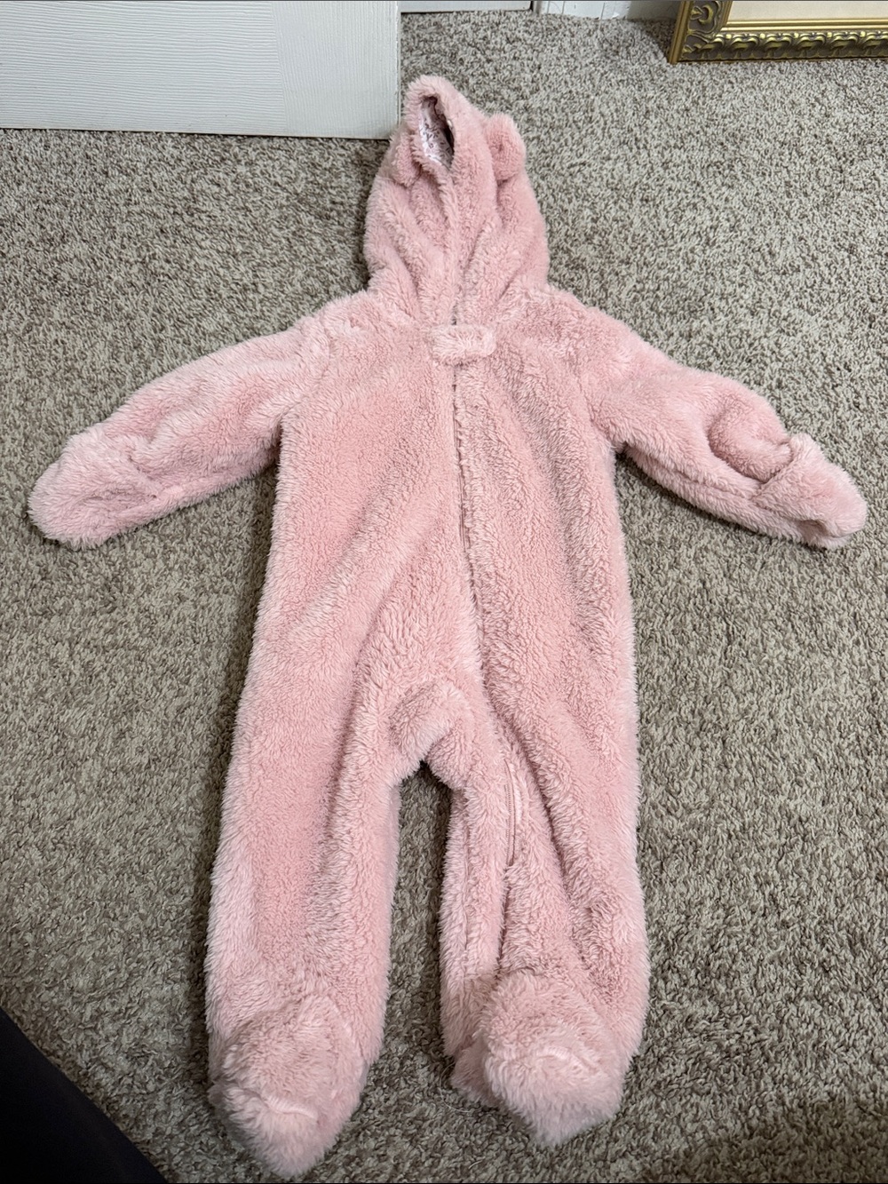 Carter's Baby Girl's Pink Fuzzy Sherpa One Piece Zip Up Hooded Snowsuit 6 Months